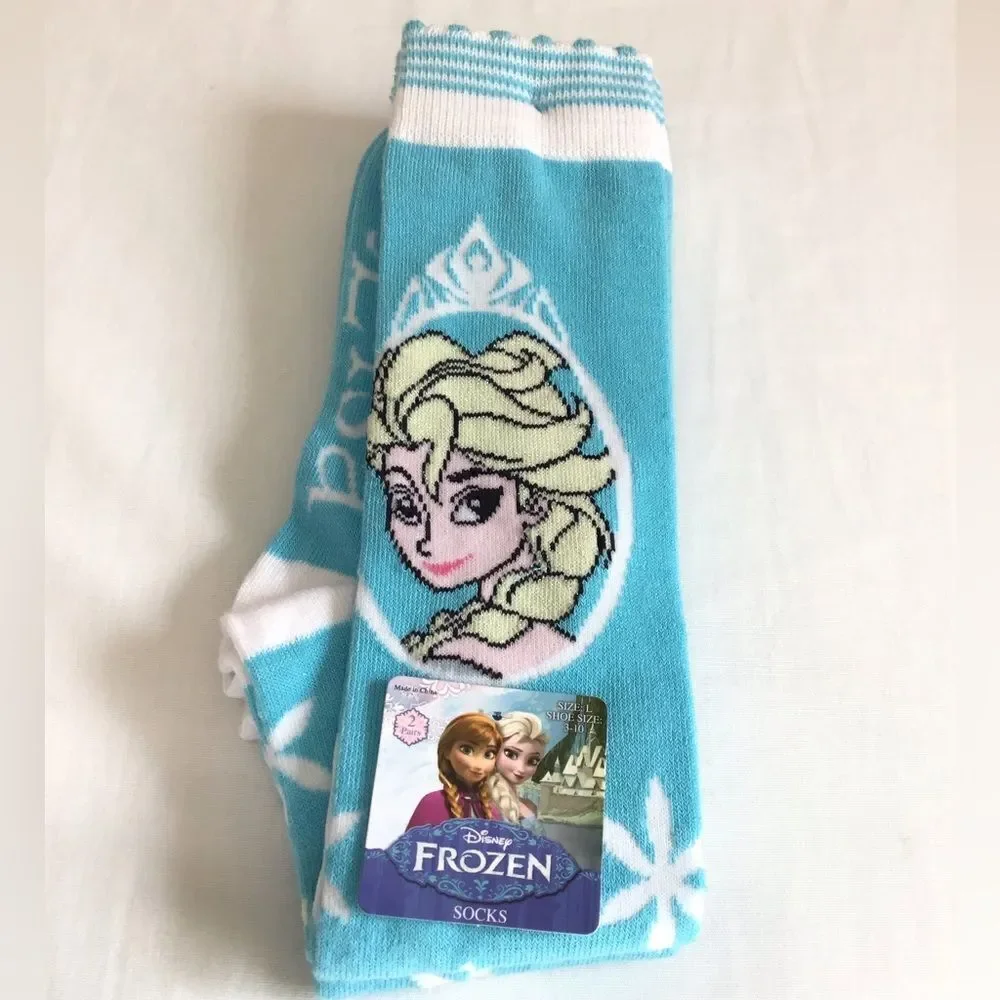 Disney Elsa Frozen Knee High Socks 2-Pair Set New Size Large 3-10